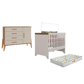 Berço Americano Retro Maya e Cômoda com Porta Emilly Off White com Colchão Gazin - Canaã
