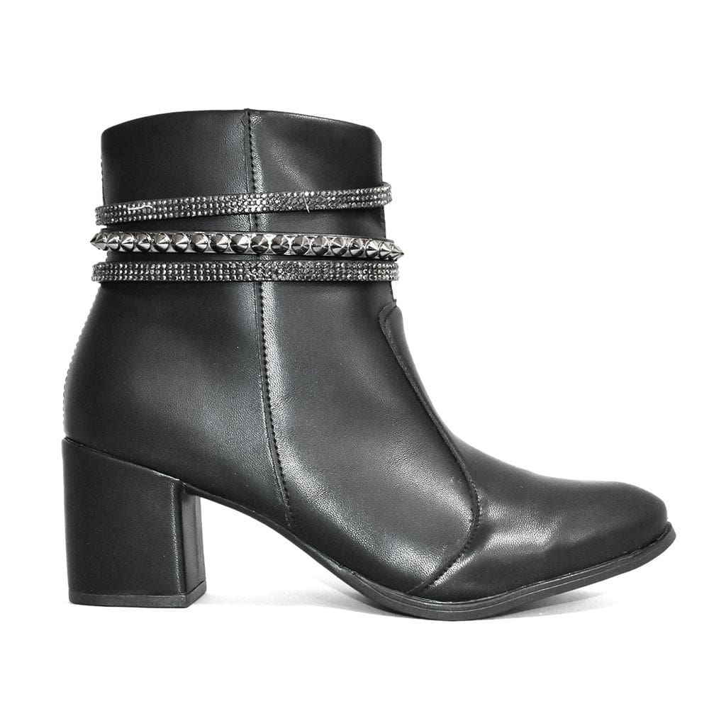 Bota Godiva Cano Curto Salto Strass Feminina Preta