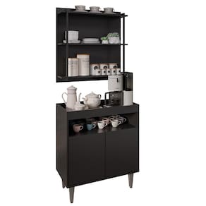 Aparador Cantinho do Café e Painel 3 Prateleiras Flora M24 Preto - Mpozenato