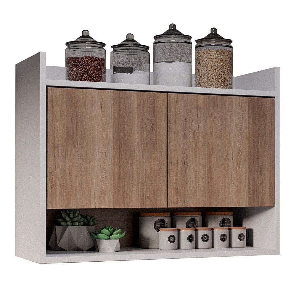 Armário de Cozinha Aéreo 71cm 2 Portas 1 Nicho Ceci M24 Branco/Freijó - Mpozenato