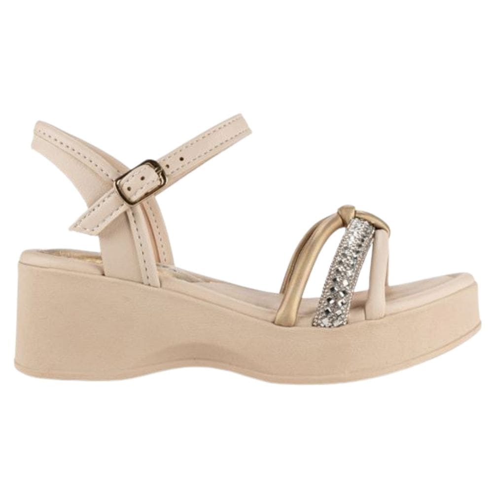 Sandália Pink Cats Anabela Strass Infantil Bege