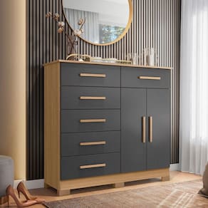 Cômoda 6 Gavetas E 2 Portas Xangai Nature Titanium Albatroz