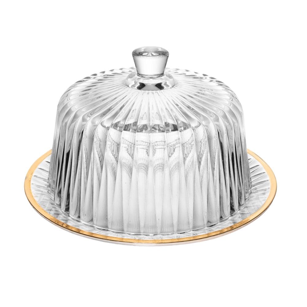 Queijeira Cristal com Tampa e Fio de Ouro Radial - Lyor