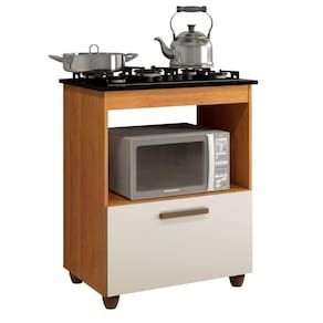 Balcão Para Cooktop 4 Bocas 1 Porta Basculante Espaço Para Micro-ondas Salvia Kaiki Móveis