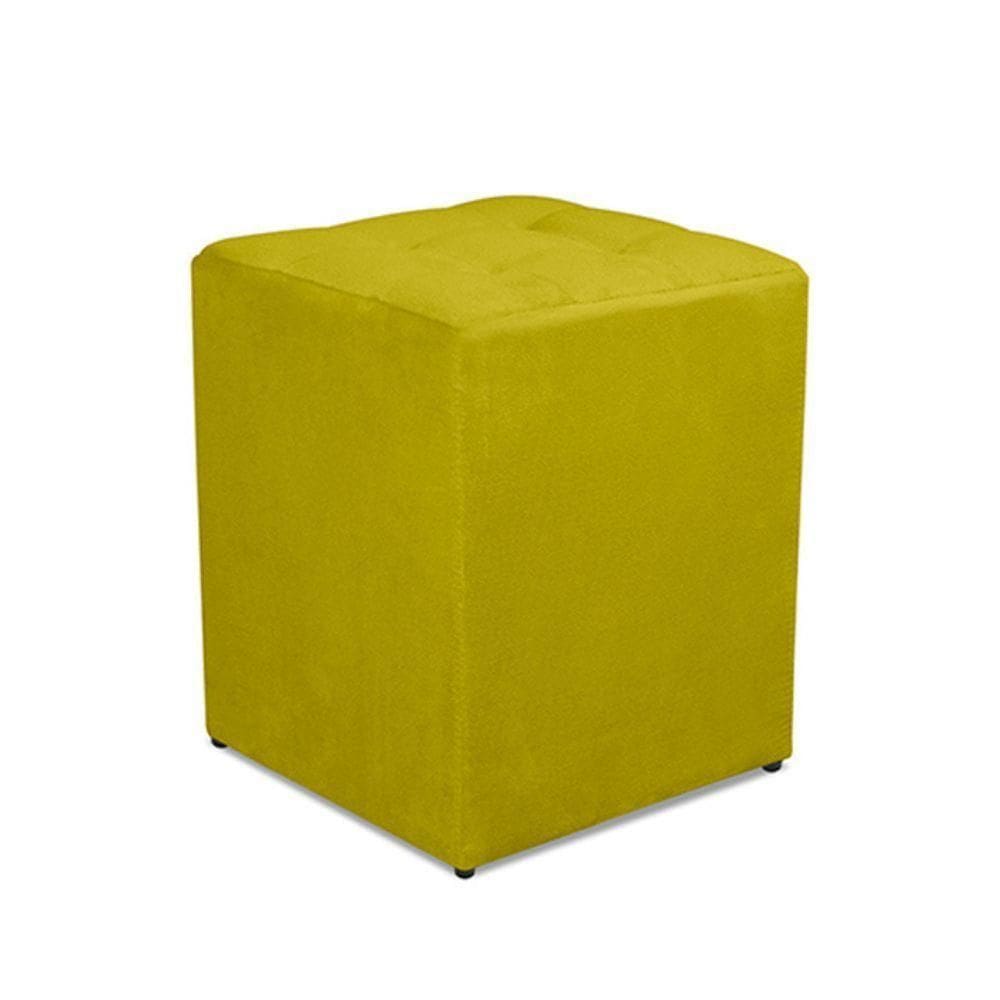 Puff Quadrado Decorativo Suede Amarelo