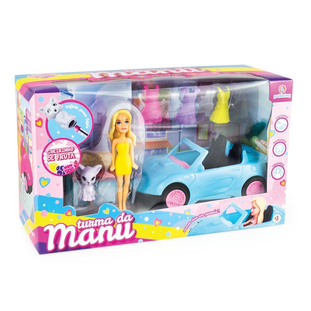 Turma da Manu Boneca Carrinho Vestidos e Bichinho de Estimação