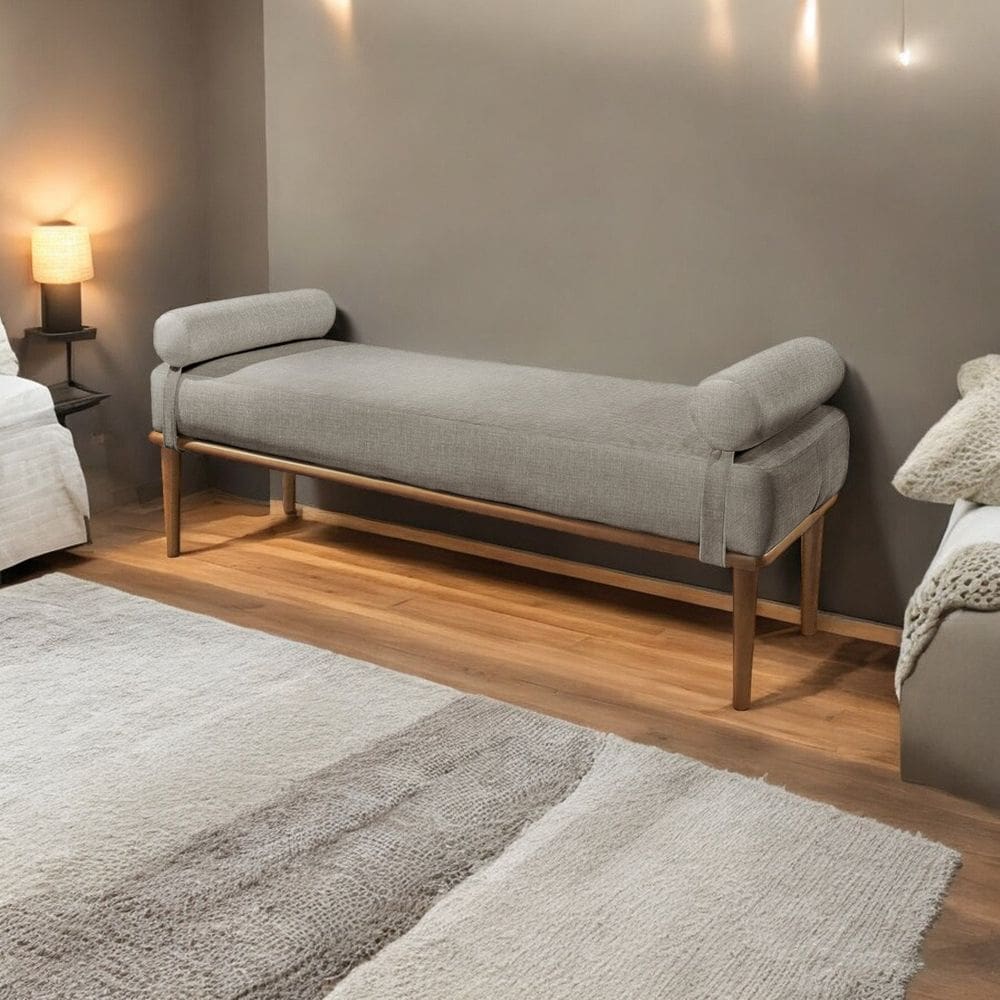 Recamier Puff Luxo Madeira Maciça Berlim Cinza