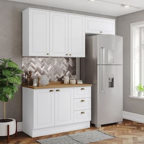 Cozinha Compacta 3 Peças 100% Mdf Com Tampo Branco/Marrom