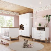 Conjunto Quarto De Bebê Completo Berço 2 Em 1, Guarda-Roupa E Cômoda Yuri Espresso Móveis Branco/Jequitibá