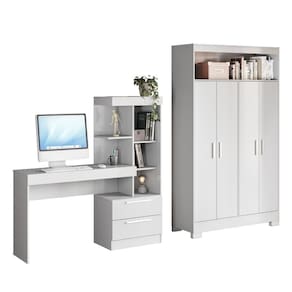 Conjunto Para Escritório 2 Peças com Mesa e Armário 4 portas Preto Tx Notável Móveis