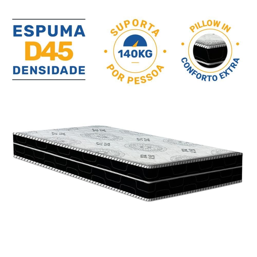 Colchão de Espuma D45 Pillow In Anjos OrtoConfort Solteiro 88x188x18cm