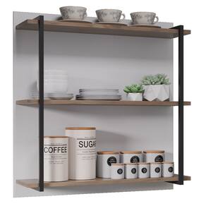 Prateleira Industrial Cozinha Tripla com Painel Flora M24 Freijó/Branco - Mpozenato