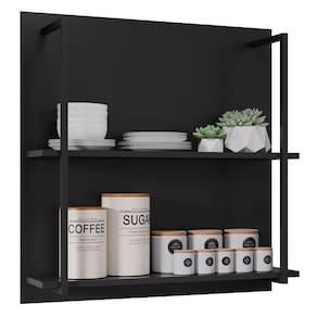 Prateleira Industrial Cozinha Dupla com Painel Flora M24 Preto - Mpozenato