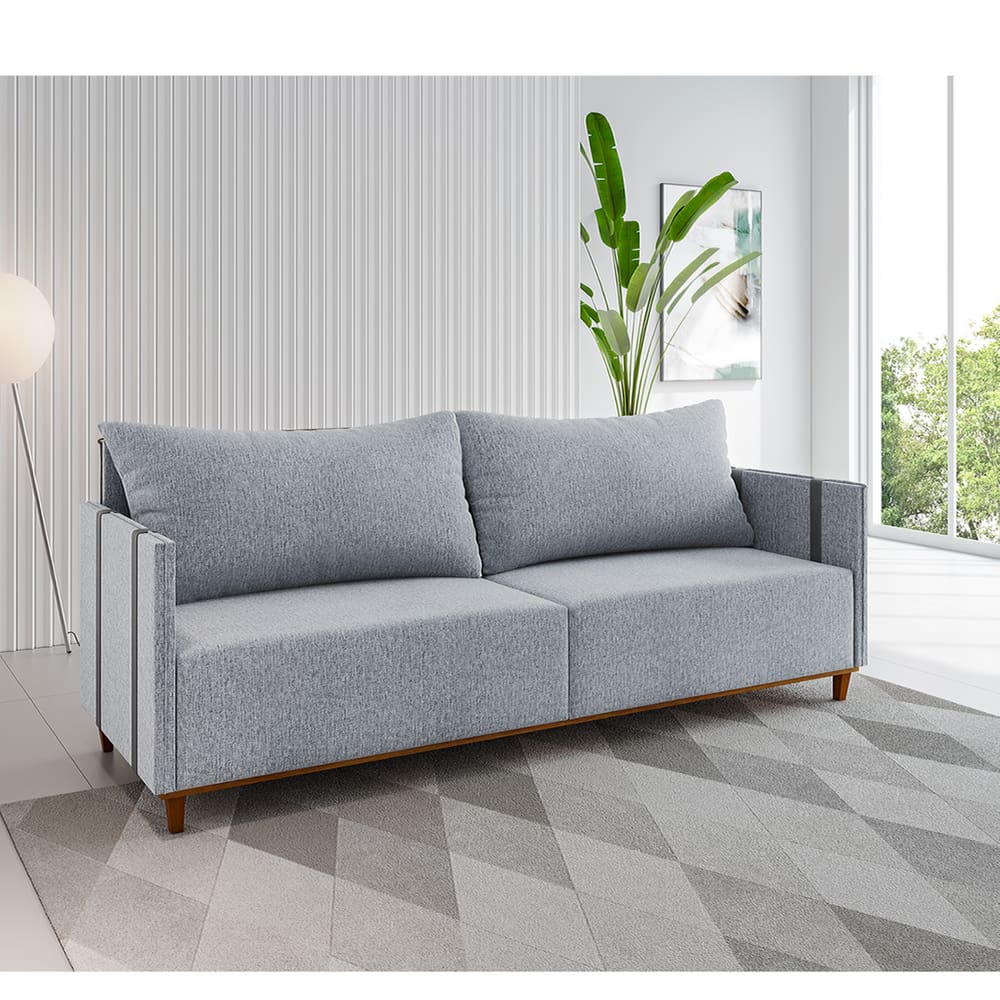 Estofado Living 2m 3 Lugares Adam Linho. Inox Cinza - Casa Giulia