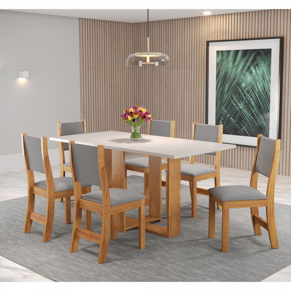 Mesa de Jantar Retangular Enemy Com 6 Cadeiras Sol Cobre/Blonde/Cinza - Casa Giulia