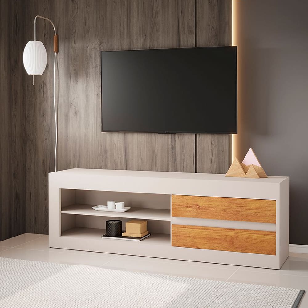 Rack para TV Até 55 Polegadas Hill 2 Gavetas Off White/Cobre - Casa Giulia