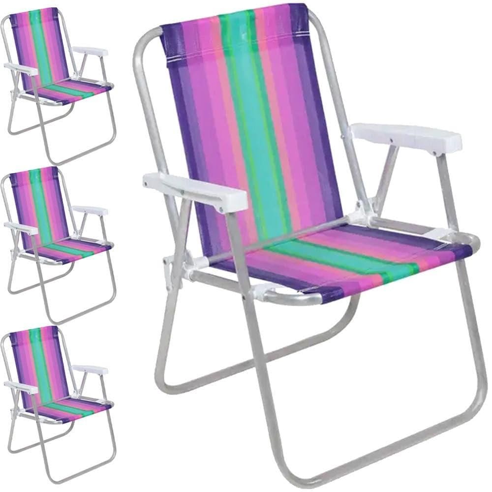 Cadeira de Praia Alta Roxo e Verde Alumínio Com 4 Unidades BEL