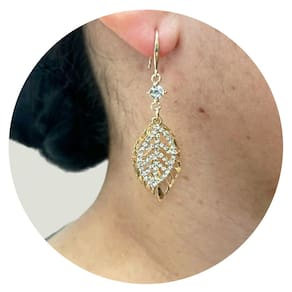 Brincos Femininos Longo Folha Strass Luxo Festas Casamento