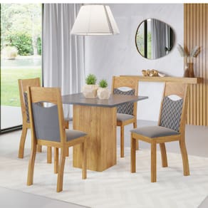Mesa  de Jantar Quadrada Dumond Com 4 Cadeiras Pietra Cobre/Cinza Brilho/Grafite - Casa Giulia
