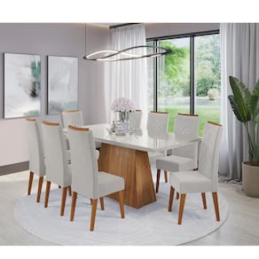 Mesa de Jantar Retangular Perini Com 8 Cadeiras Flora em Madeira Maciça  Cobre/Vd Off White/Marfim - Casa Giulia