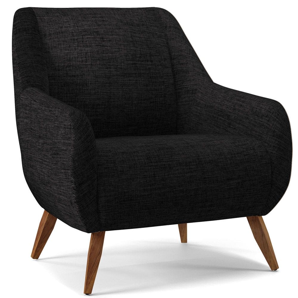 Poltrona Decorativa Fixa Pés de Madeira Paloma D02 Linho Chumbo C-465 - Lyam Decor