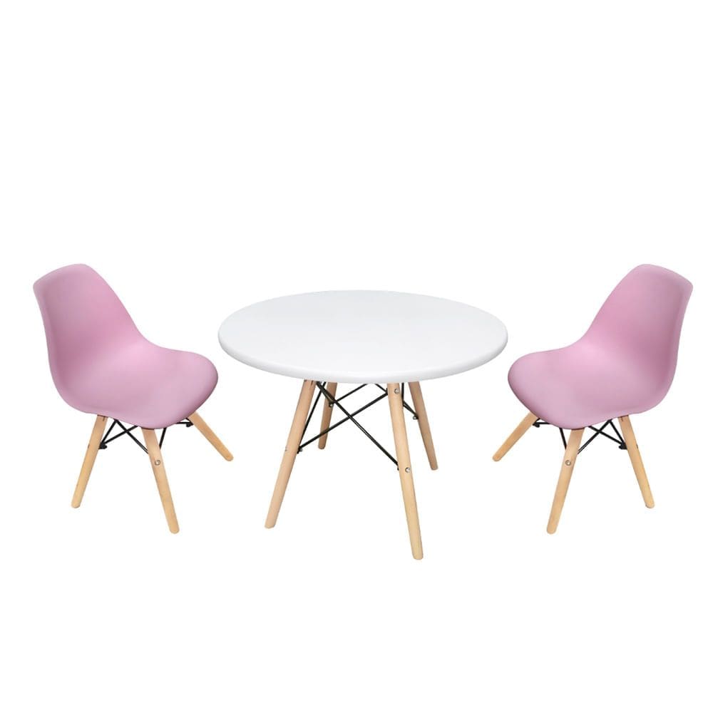 Conjunto Mesa Infantil Eiffel Branco + 2 Cadeira Eiffel Infantil Rosa