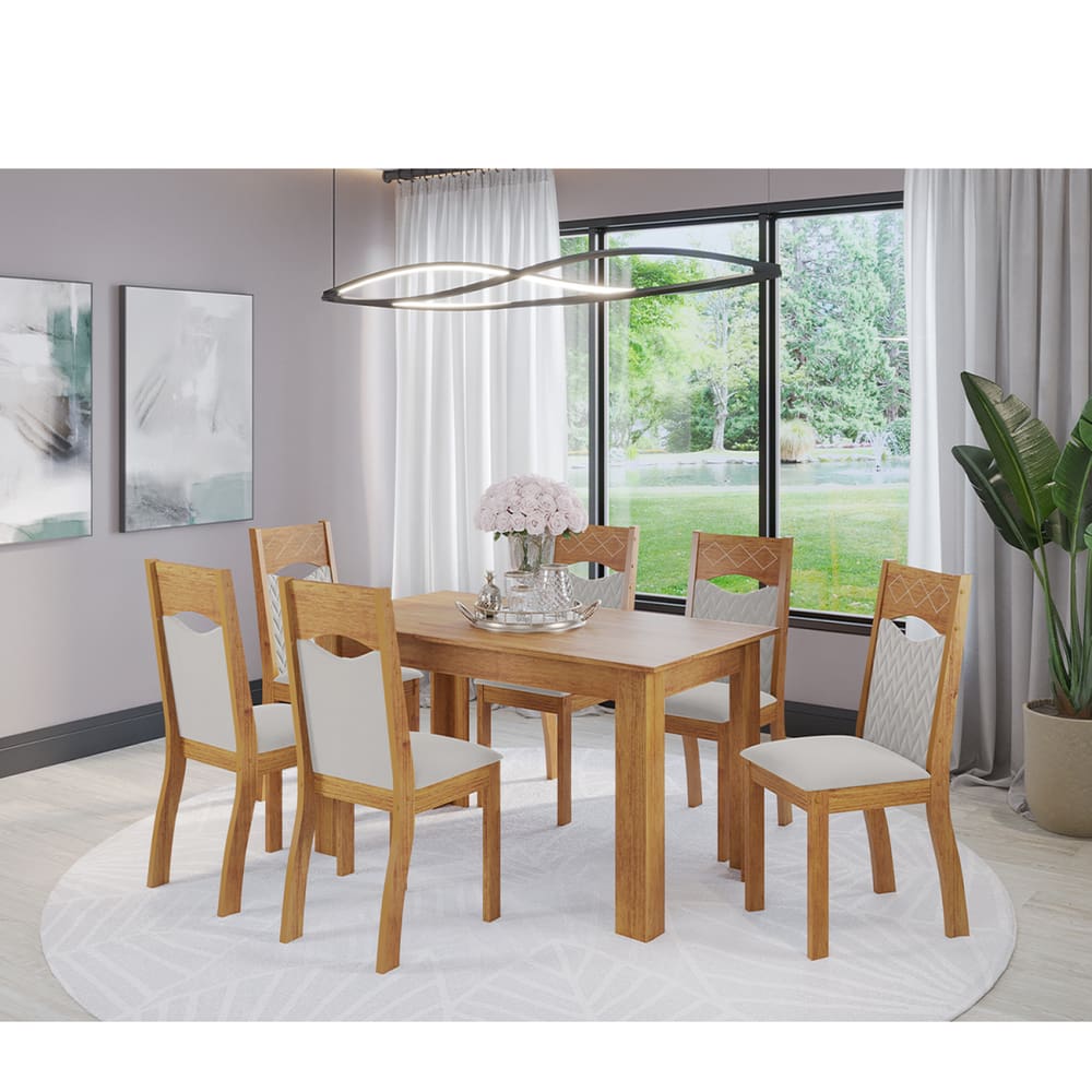 Mesa de Jantar Retangular Patrizia Com 6 Cadeiras Pietra Cobre/V.marfim - Casa Giulia