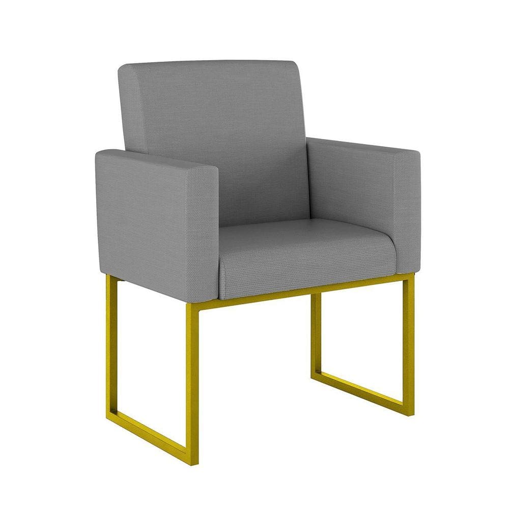 Poltrona Cadeira Decorativa Recepção Base Ferro Dourado