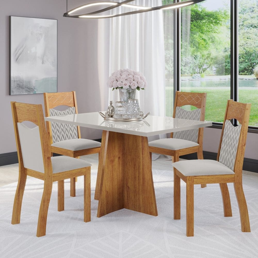 Mesa de Jantar Retangular Lacerda Com 4 Cadeiras Pietra Cobre/Off White/V.marfim - Casa Giulia