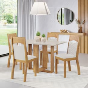 Mesa de Jantar Retangular Ellus Com 4 Cadeiras Pietra Cobre/Bonde/V.marfim - Casa Giulia