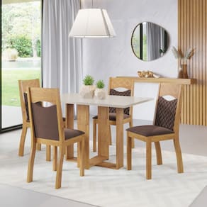Mesa de Jantar Retangular Ellus Com 4 Cadeiras Pietra Cobre/Bonde/V.bombom - Casa Giulia