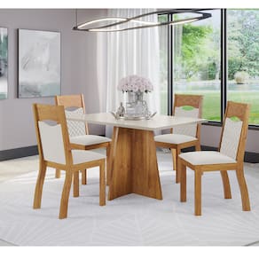 Mesa de Jantar Retangular Rabanne Com 4 Cadeiras Pietra Cobre/Blonde/V.marfim - Casa Giulia