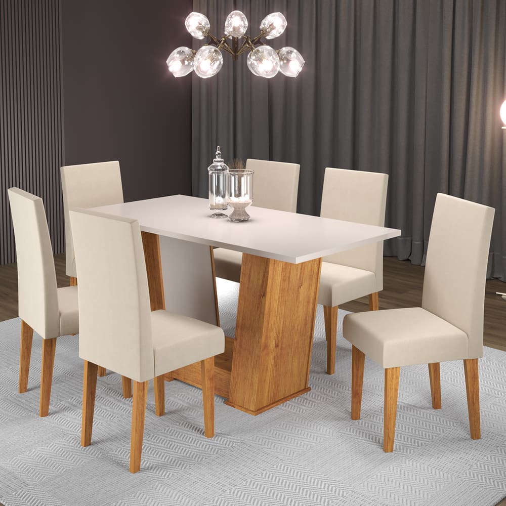 Mesa de Jantar Retangular Thea Com 6 Cadeiras Venus Cobre/Blonde/Bege - Casa Giulia