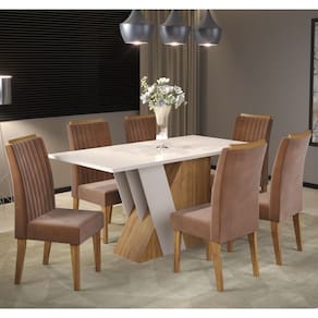 Mesa de Jantar Retangular Loreal Com 6 Cadeiras Fran Cobre/Blonde/Terracota - Casa Giulia