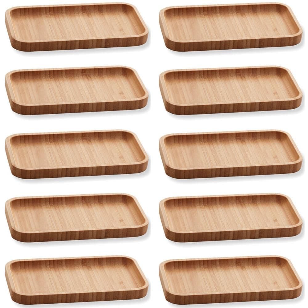 10 Bandejas Bambu Lyor Retangular Petisqueiras Multiuso Hire