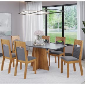 Mesa de Jantar Retangular Ambicion Com 6 Cadeiras Pietra Cobre/Cinza/Grafite - Casa Giulia