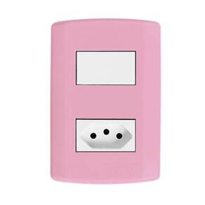 Interruptor de 1 Tecla Simples e Tomada 2p+t 20A , Modular, com Placa 4x2 e Suporte Rosa/Branco