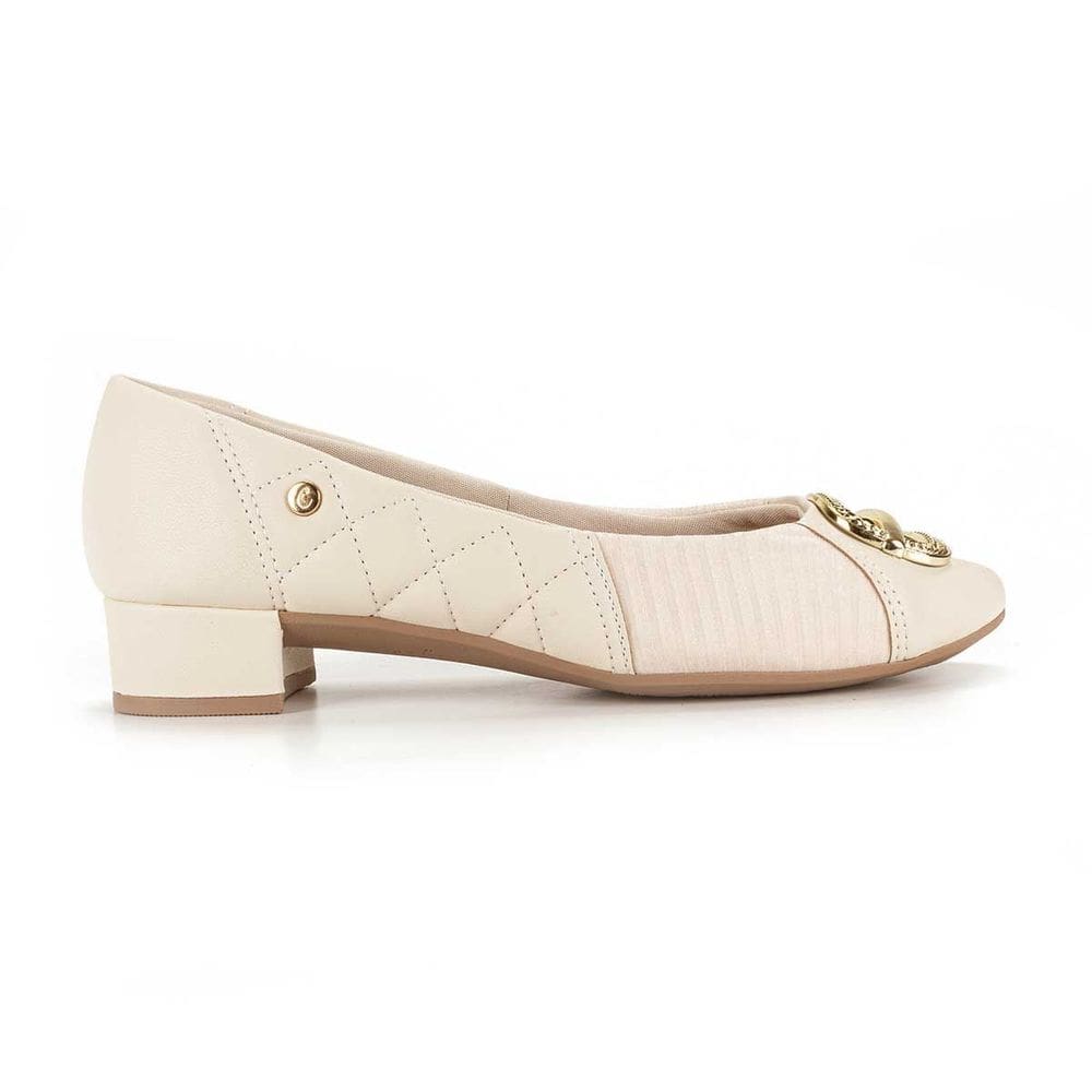 Sapato Campesí Salto Bloco Baixo Feminino Off-White