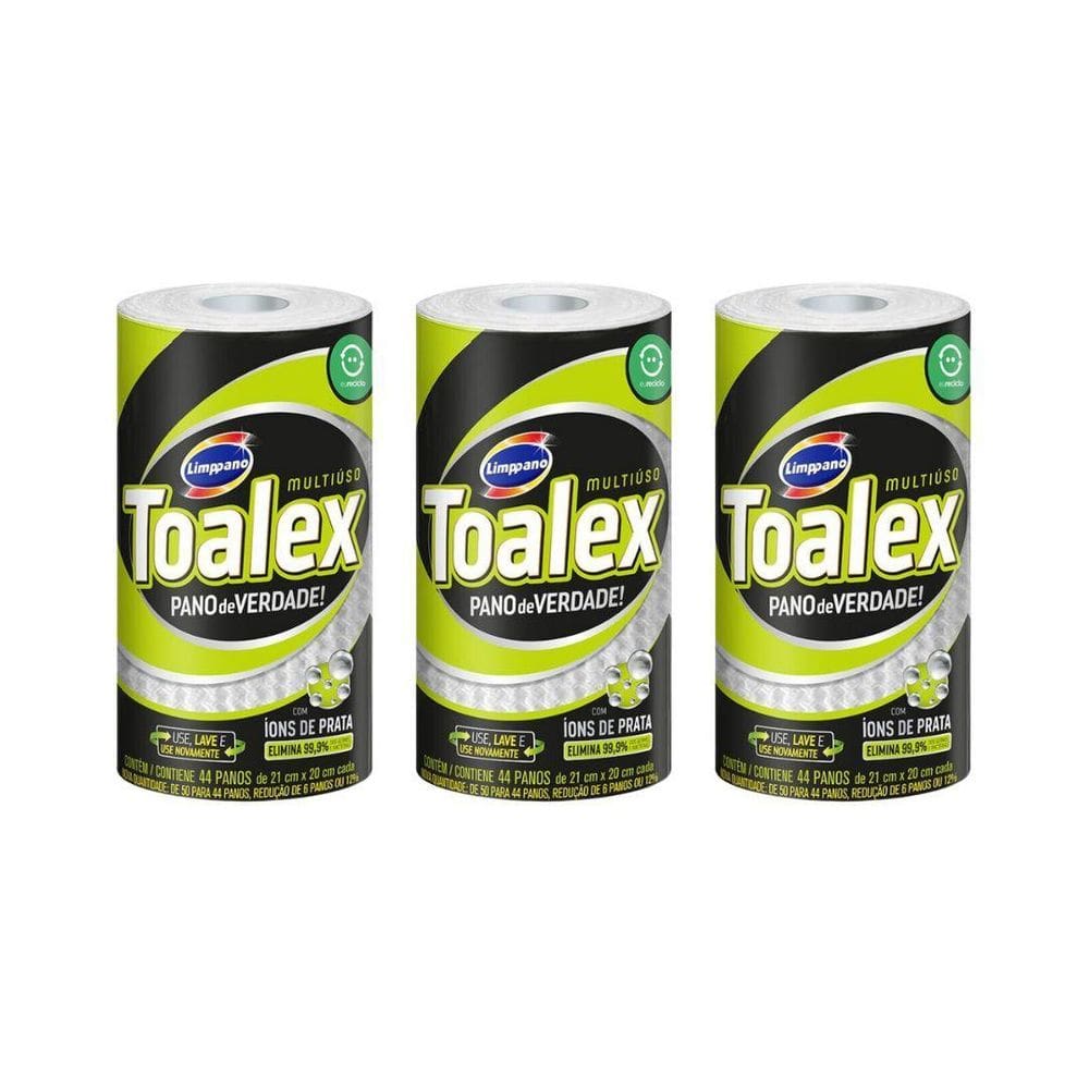 Pano Multiuso Toalex Reutilizavel Branco Com 44Un-Kit C/3Un
