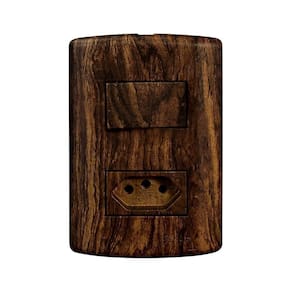 Interruptor de 1 Tecla Simples e Tomada 2p+t 20A , Modular, com Placa 4x2 e Suporte Imbuia