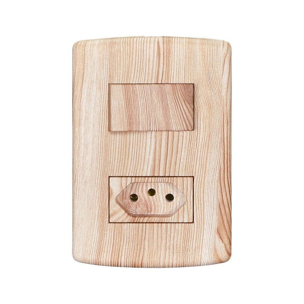 Interruptor de 1 Tecla Simples e Tomada 2p+t 20A , Modular, com Placa 4x2 e Suporte Angelim