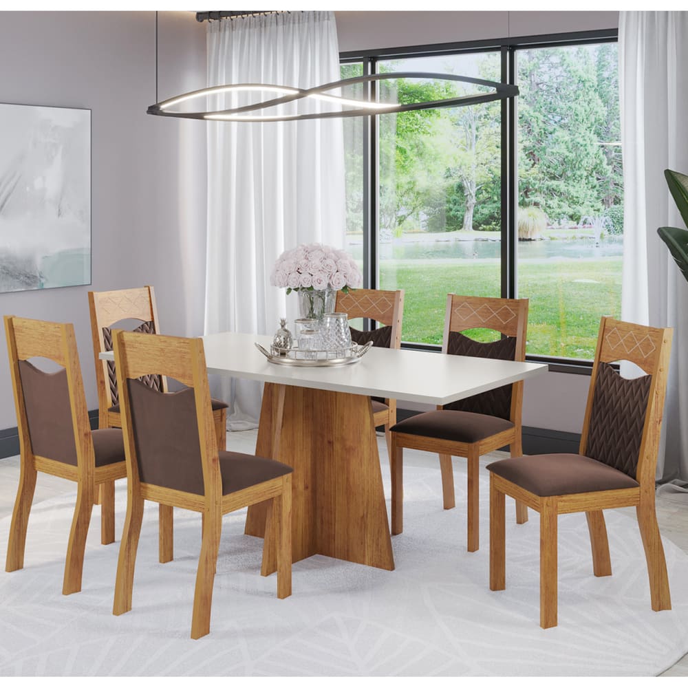 Mesa de Jantar Retangular  Ambicion Com 6 Cadeiras Pietra Cobre/Blonde/Bombom - Casa Giulia