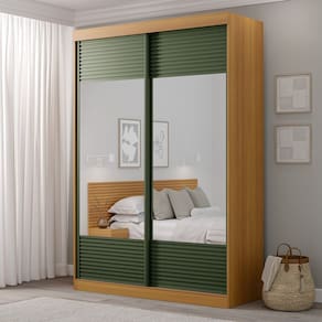 Guarda-roupa Solteiro 2 Portas com Espelho Samambaia Cabecasa Madeiramadeira Carvalho/Verde
