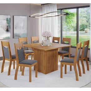 Mesa de Jantar Quadrada Gabbana Com 8 Cadeiras Pietra Cobre/Veludo Grafite - Casa Giulia