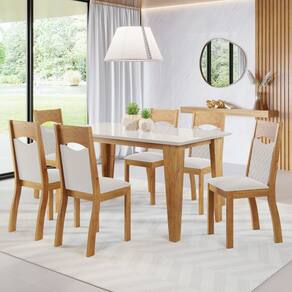 Mesa de Jantar Retangular Lux Com 6 Cadeiras Pietra Cobre/Off White/V.marfim - Casa Giulia