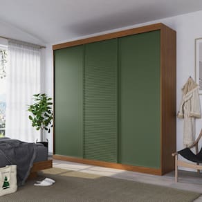 Guarda-roupa Casal 3 Portas de Correr Samambaia Cabecasa Madeiramadeira Freijó/Verde