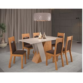 Mesa de Jantar Retangular Grenda Com 6 Cadeiras Pietra Cobre/Blonde/Veludo Bombom - Casa Giulia