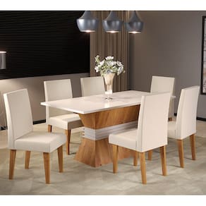 Mesa de Jantar Retangular Close Com 6 Cadeiras Venus Cobre/Blonde/Bege - Casa Giulia
