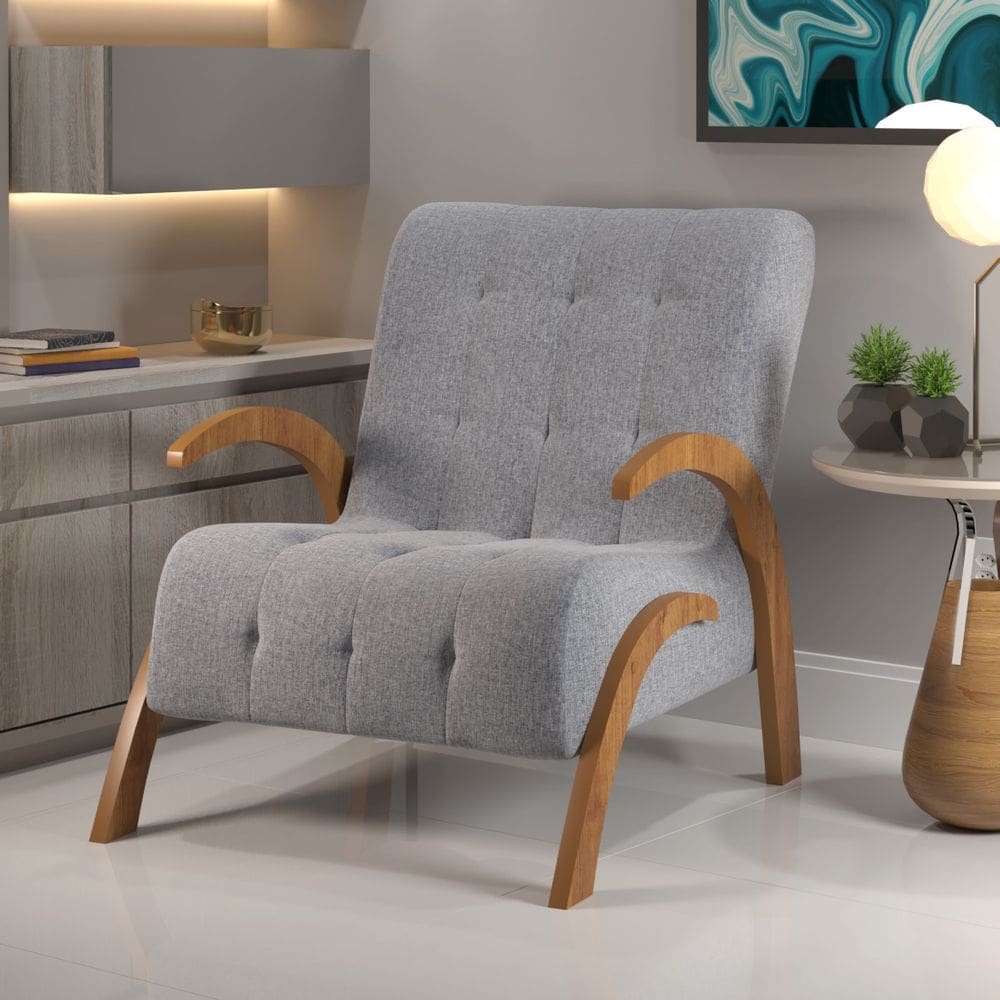 PoltronaPés de MDF Malvie Cobre/Linho Inox - Casa Giulia