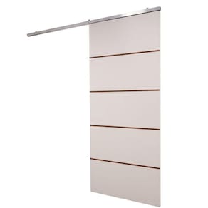 Porta De Correr Branco Prime Frisada Kit Alumínio F03 - 210x70